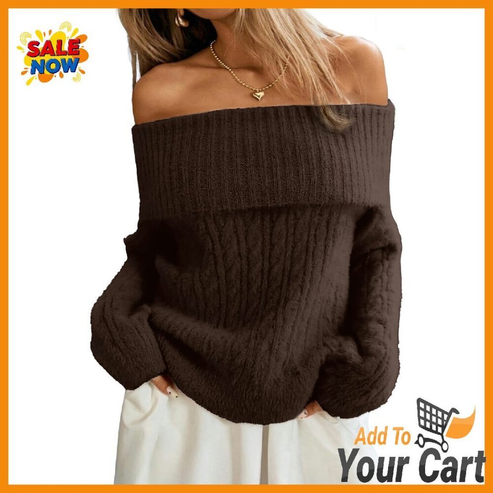 Oversized Off Shoulder Cable Knit Sweater, Soft Pullover, Fall Winter